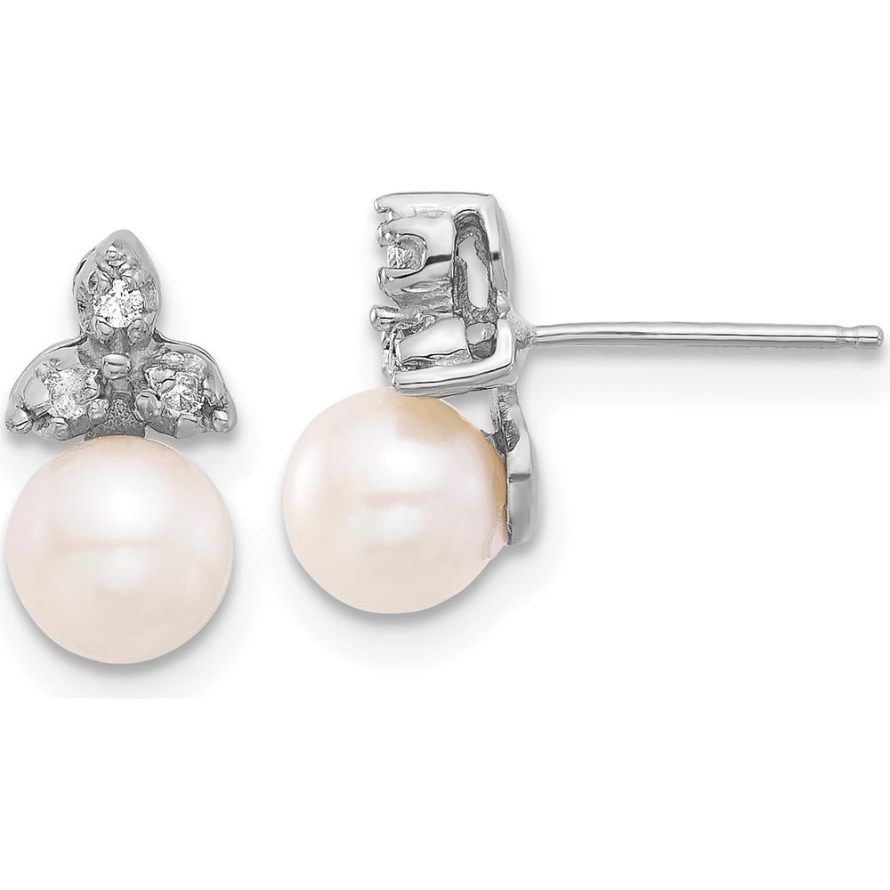 14K White Gold 5-6mm Freshwater Cultured Pearl Earrings with 0.06 Carat Diamond Accents by Monteluci Fine Jewelry