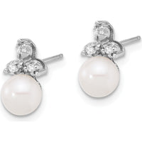 14K White Gold 5-6mm Freshwater Cultured Pearl Earrings with 0.06 Carat Diamond Accents by Monteluci Fine Jewelry