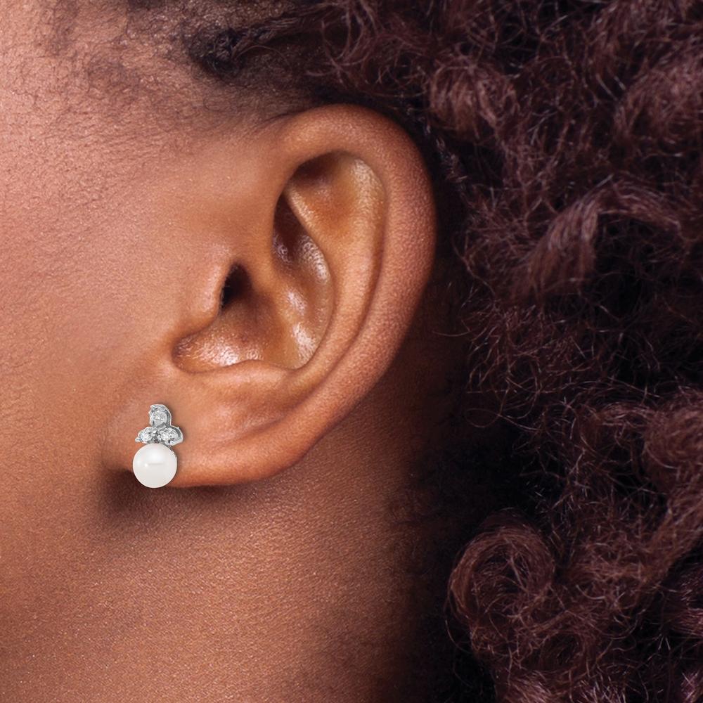 14K White Gold 5-6mm Freshwater Cultured Pearl Earrings with 0.06 Carat Diamond Accents by Monteluci Fine Jewelry