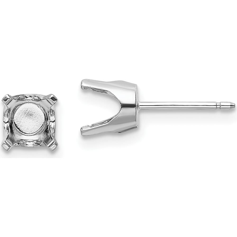 14K White Gold 5.75mm Round Stud Earring Mounting with Push Back - Pair by Oro Pregiato