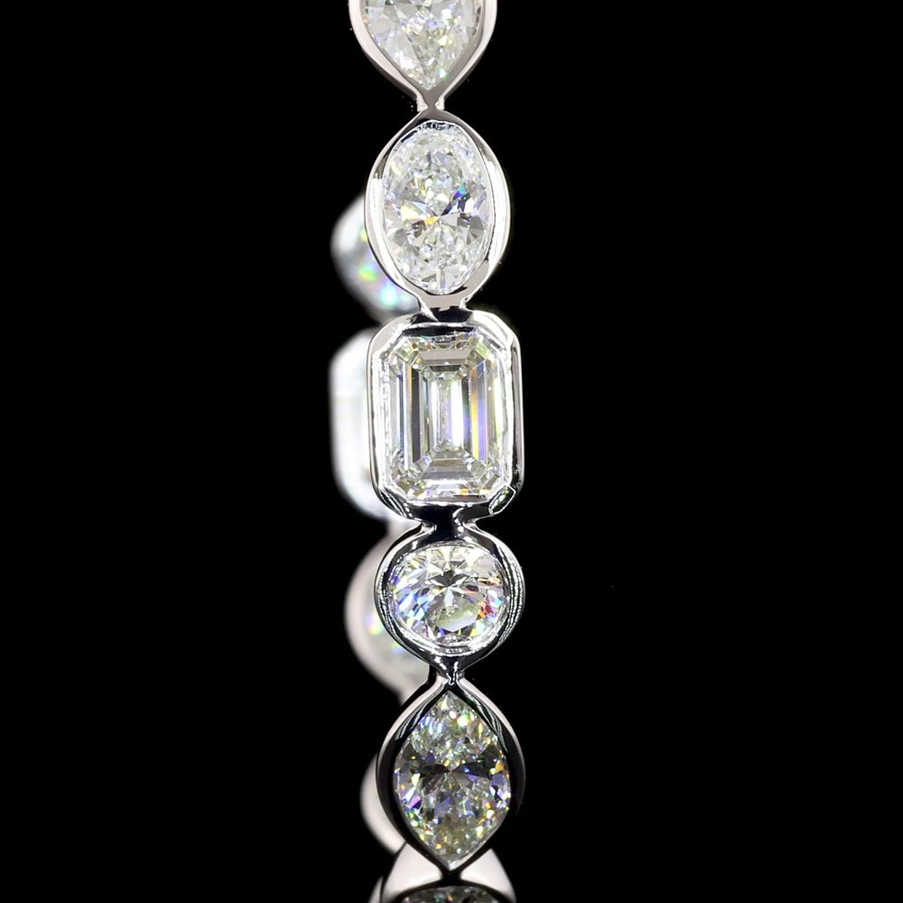 14K White Gold 5.98 Carats Total Weight Mixed Shape Lab Diamond C-Hoop Earrings with Marquise, Oval, Emerald, and Brilliant Cut Bezel Set Stones - Covaloro Fine Jewelry