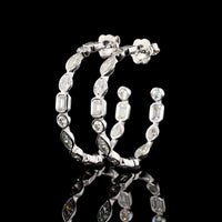 14K White Gold 5.98 Carats Total Weight Mixed Shape Lab Diamond C-Hoop Earrings with Marquise, Oval, Emerald, and Brilliant Cut Bezel Set Stones - Covaloro Fine Jewelry