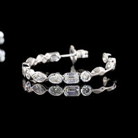 14K White Gold 5.98 Carats Total Weight Mixed Shape Lab Diamond C-Hoop Earrings with Marquise, Oval, Emerald, and Brilliant Cut Bezel Set Stones - Covaloro Fine Jewelry