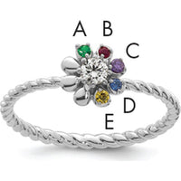 14K White Gold 5-Birthstone Flower Mother's Ring with Diamond Center Semi Mount by Oro Pregiato