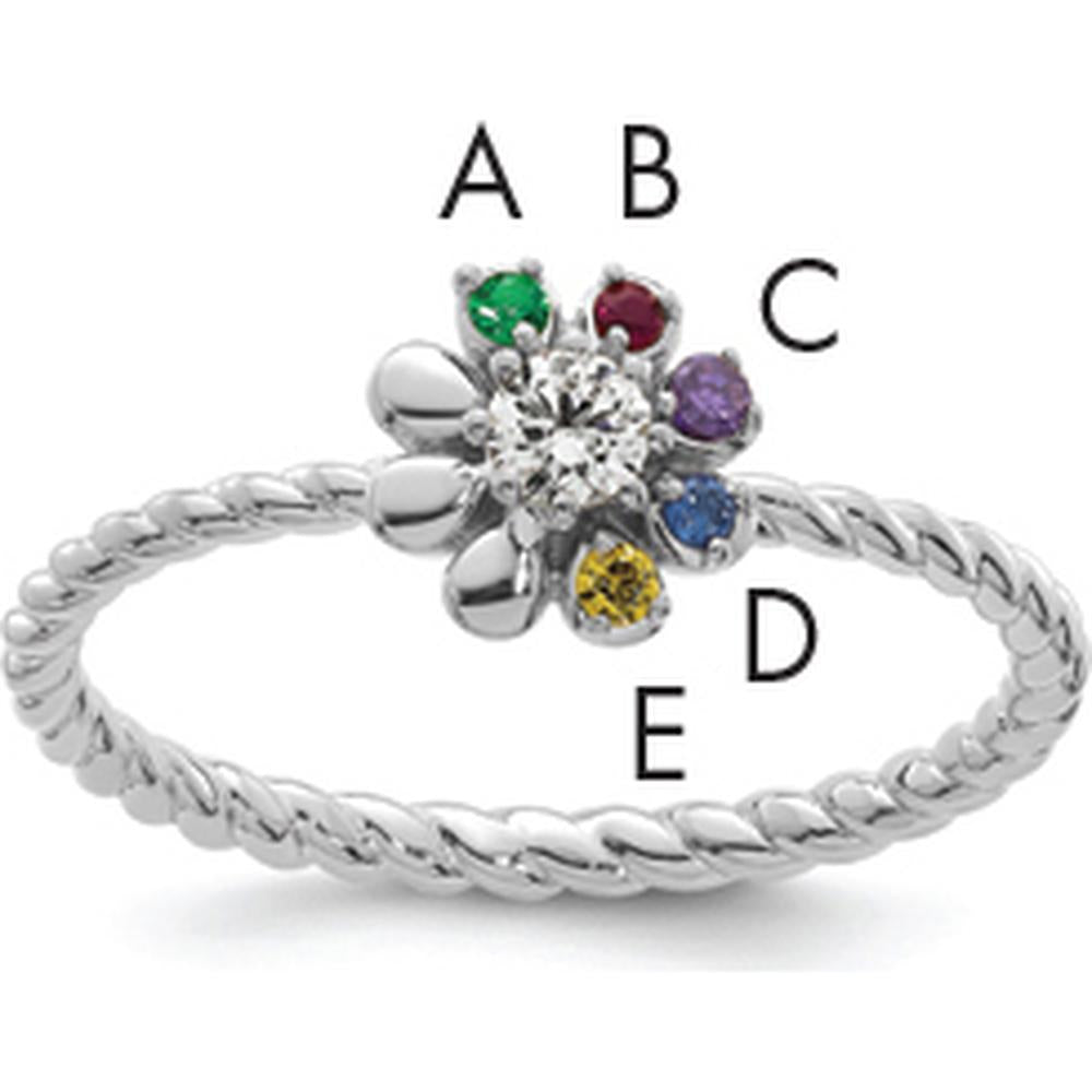14K White Gold 5-Birthstone Flower Mother's Ring with Diamond Center Semi Mount by Oro Pregiato