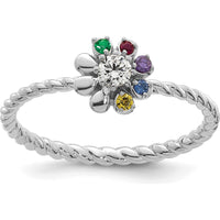 14K White Gold 5-Birthstone Flower Mother's Ring with Diamond Center Semi Mount by Oro Pregiato