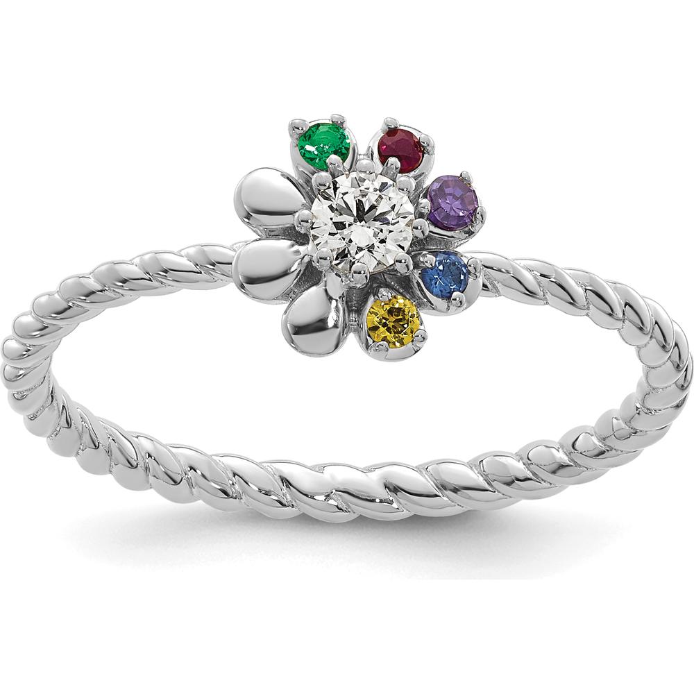 14K White Gold 5-Birthstone Flower Mother's Ring with Diamond Center Semi Mount by Oro Pregiato