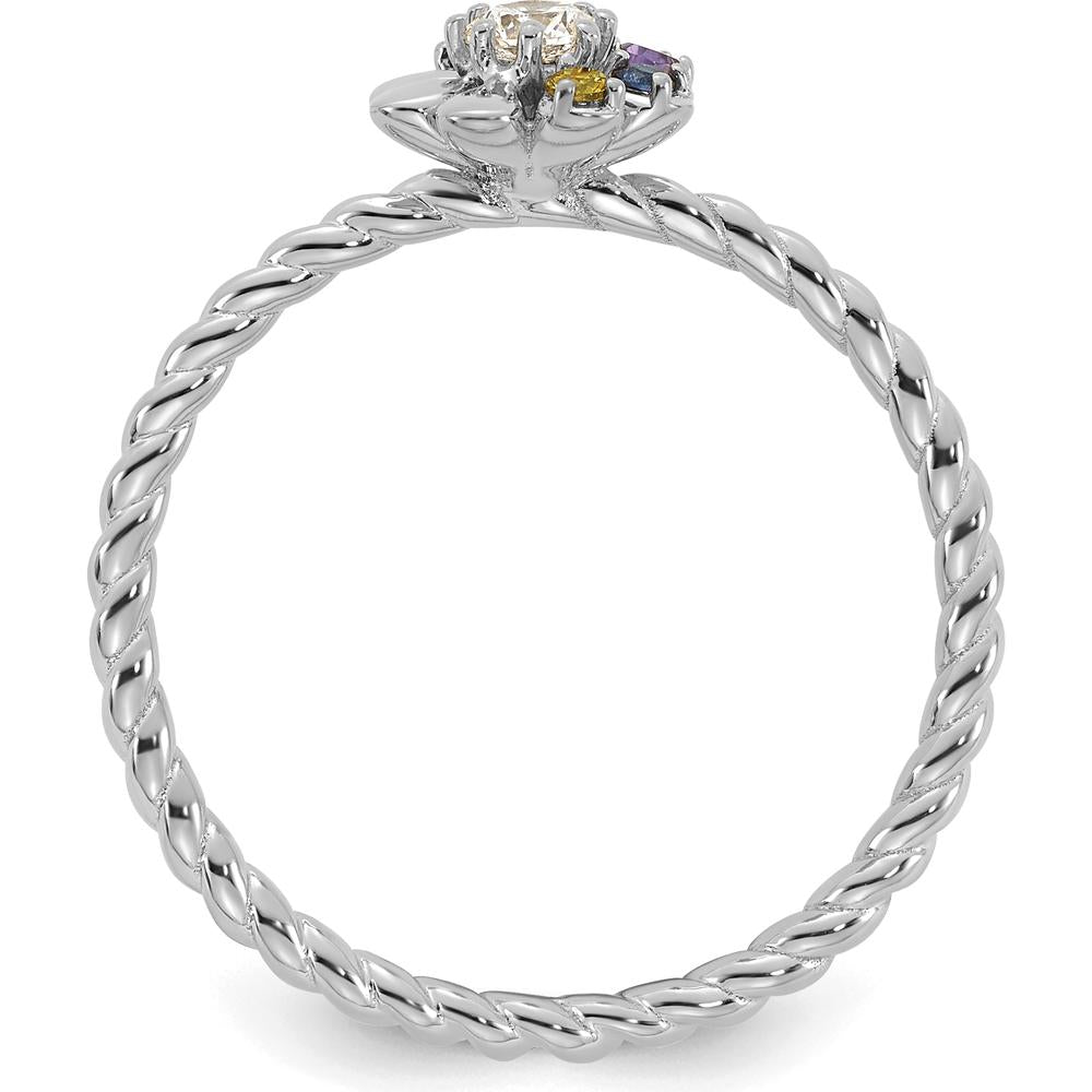 14K White Gold 5-Birthstone Flower Mother's Ring with Diamond Center Semi Mount by Oro Pregiato