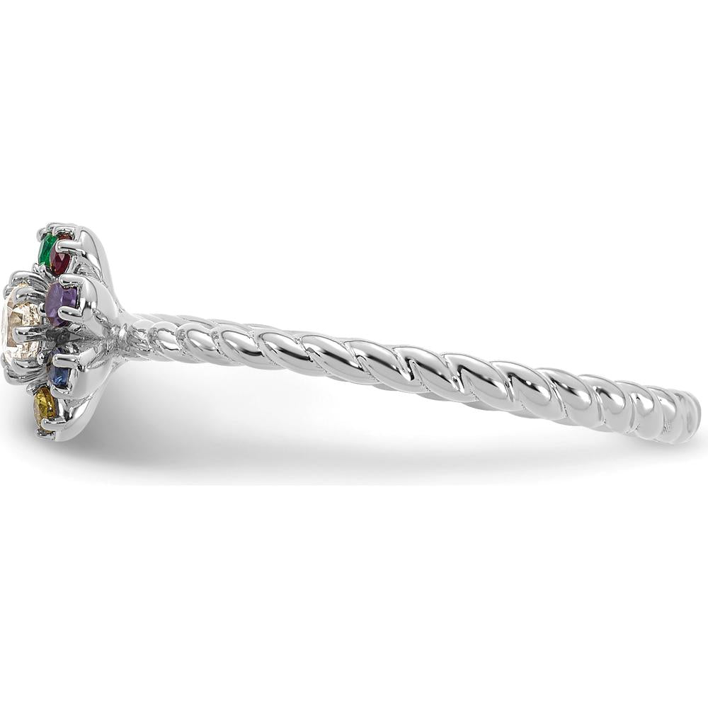 14K White Gold 5-Birthstone Flower Mother's Ring with Diamond Center Semi Mount by Oro Pregiato