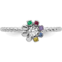 14K White Gold 5-Birthstone Flower Mother's Ring with Diamond Center Semi Mount by Oro Pregiato