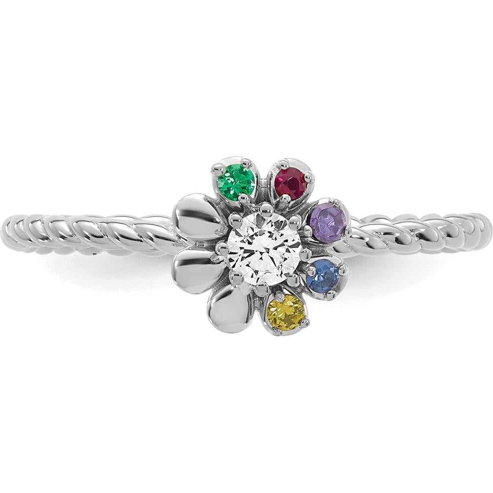 14K White Gold 5-Birthstone Flower Mother's Ring with Diamond Center Semi Mount by Oro Pregiato