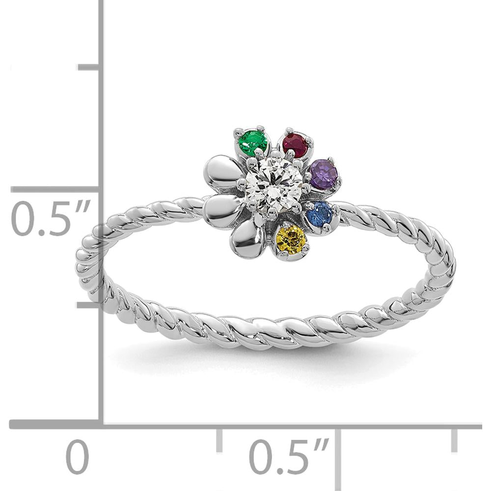 14K White Gold 5-Birthstone Flower Mother's Ring with Diamond Center Semi Mount by Oro Pregiato