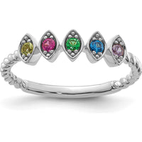 14K White Gold 5-Birthstone Mother's Ring Mounting with Rhodium Plating and Twisted Band by Oro Pregiato