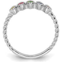 14K White Gold 5-Birthstone Mother's Ring Mounting with Rhodium Plating and Twisted Band by Oro Pregiato