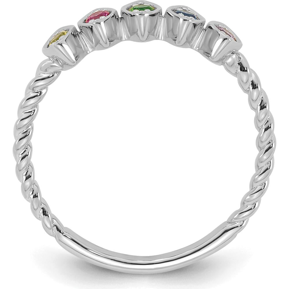 14K White Gold 5-Birthstone Mother's Ring Mounting with Rhodium Plating and Twisted Band by Oro Pregiato