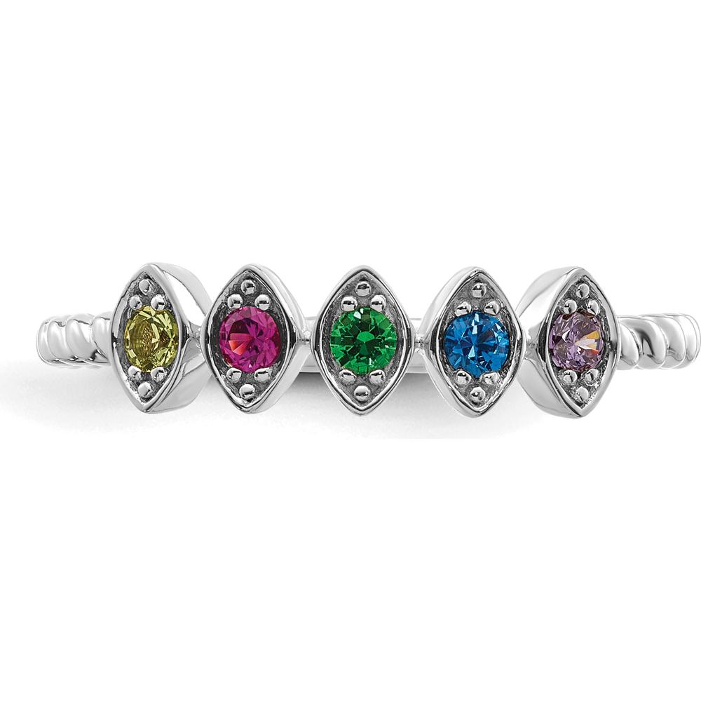 14K White Gold 5-Birthstone Mother's Ring Mounting with Rhodium Plating and Twisted Band by Oro Pregiato