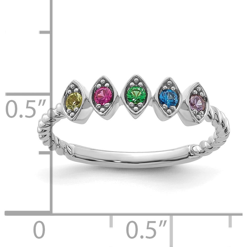 14K White Gold 5-Birthstone Mother's Ring Mounting with Rhodium Plating and Twisted Band by Oro Pregiato