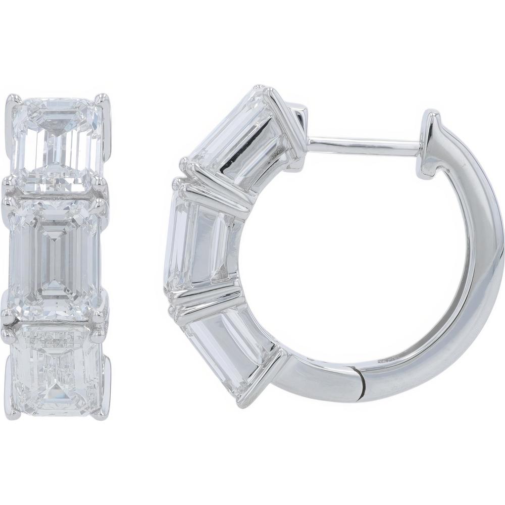 14K White Gold 5 Carat Lab Grown Diamond Emerald Cut Hoop Earrings
