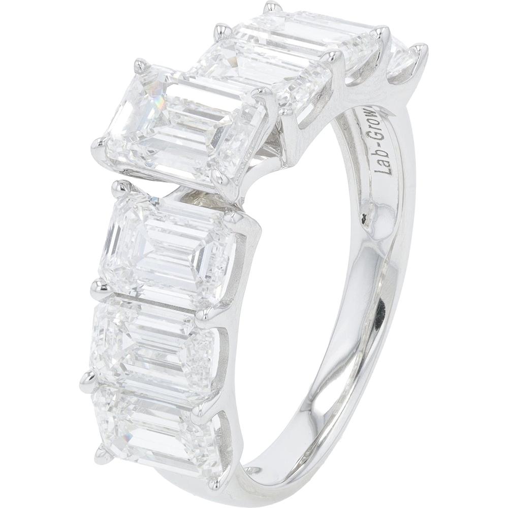 14K White Gold 5 Carat Lab Grown Diamond Ring with Emerald Cut Diamonds - 5.00 Carat Total Diamond Weight