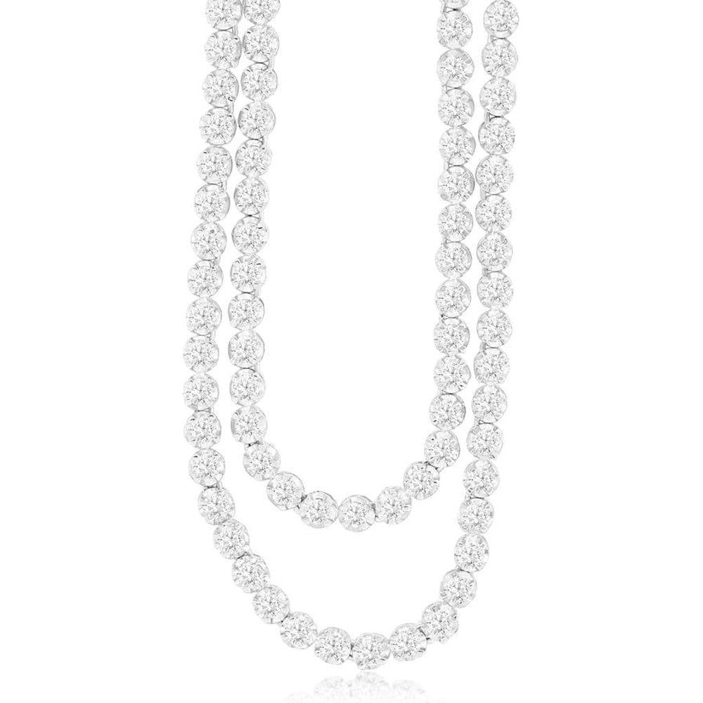 14K White Gold 5 Carat Tennis Necklace with Round Brilliant Cut Diamonds in Four-Prong Setting - Royal Jewelry