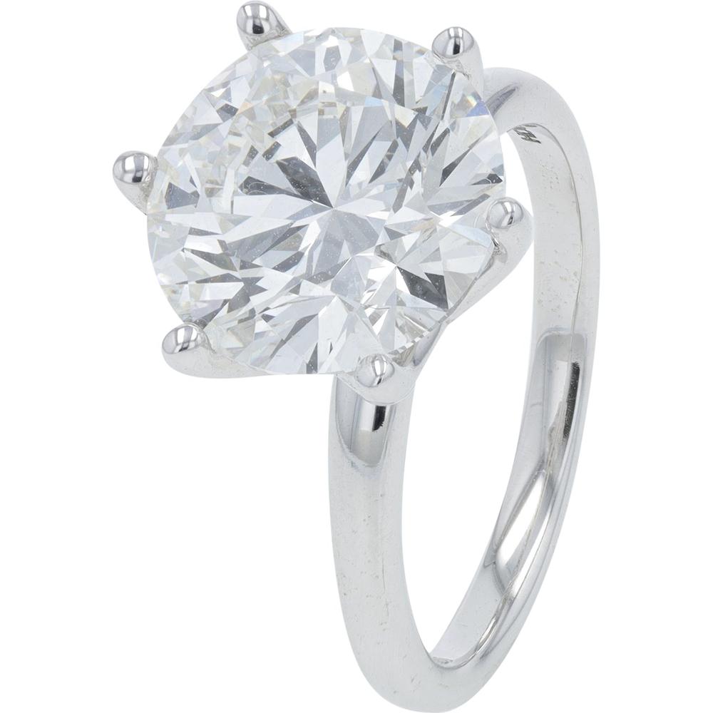 14K White Gold 5 Carat Total Weight Lab Grown Round Diamond Engagement Ring - Six - Prong Setting