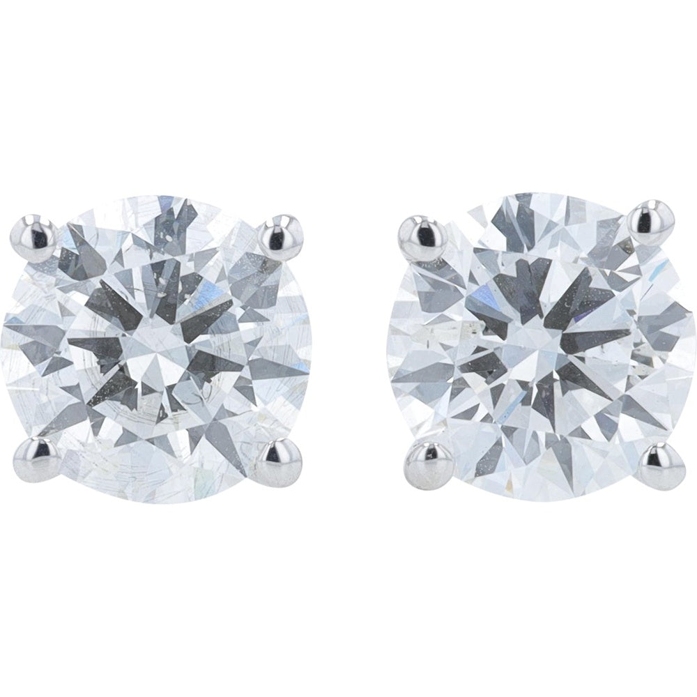 14K White Gold 5 Carat Total Weight Round Lab Grown Diamond Stud Earrings with Four-Prong Screw Backs