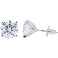 14K White Gold 5 Carat Total Weight Round Lab Grown Diamond Stud Earrings with Four-Prong Screw Backs