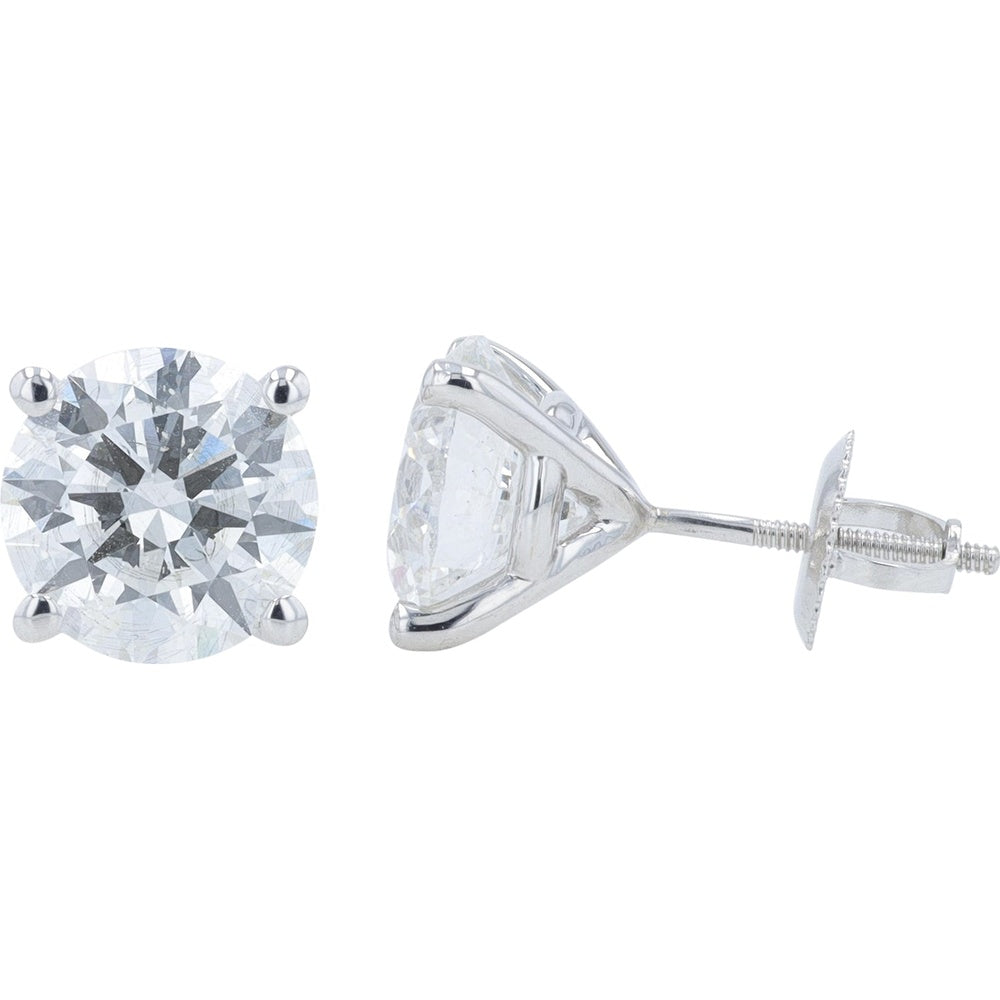 14K White Gold 5 Carat Total Weight Round Lab Grown Diamond Stud Earrings with Four-Prong Screw Backs