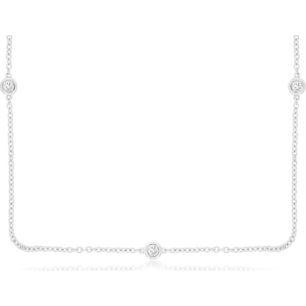 14K White Gold 5-Station Bezel Set Round Diamond Necklace - 0.16 Carat Total Diamond Weight - Royal Jewelry