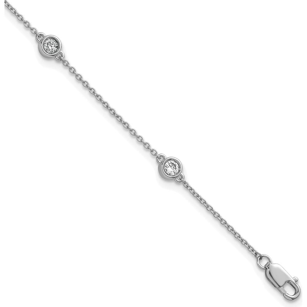 14K White Gold 5-Station Diamond Bezel-Set Cable Chain Bracelet - 1/3 Carat Total Diamond Weight by Oro Pregiato