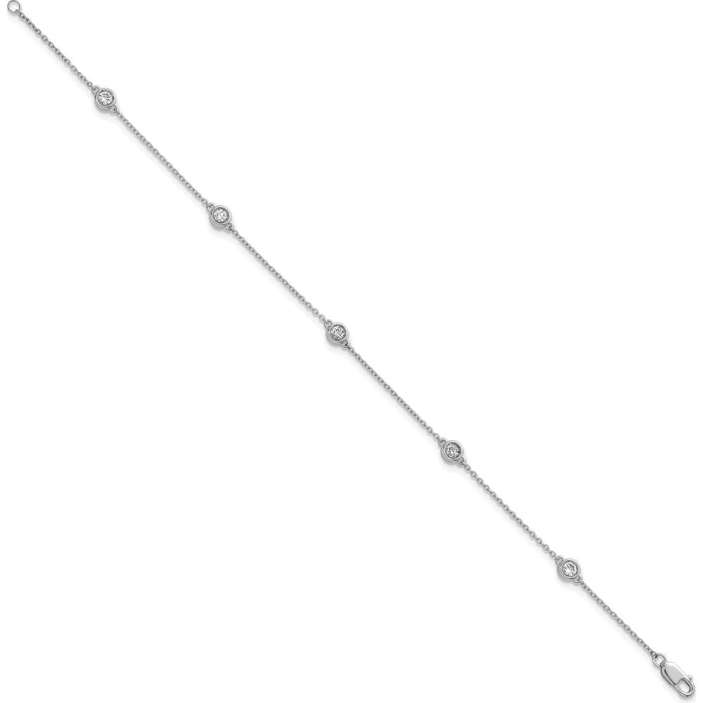 14K White Gold 5-Station Diamond Bezel-Set Cable Chain Bracelet - 1/3 Carat Total Diamond Weight by Oro Pregiato