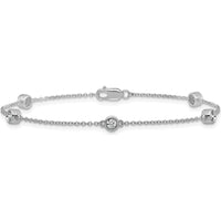14K White Gold 5-Station Diamond Bezel-Set Cable Chain Bracelet - 1/3 Carat Total Diamond Weight by Oro Pregiato