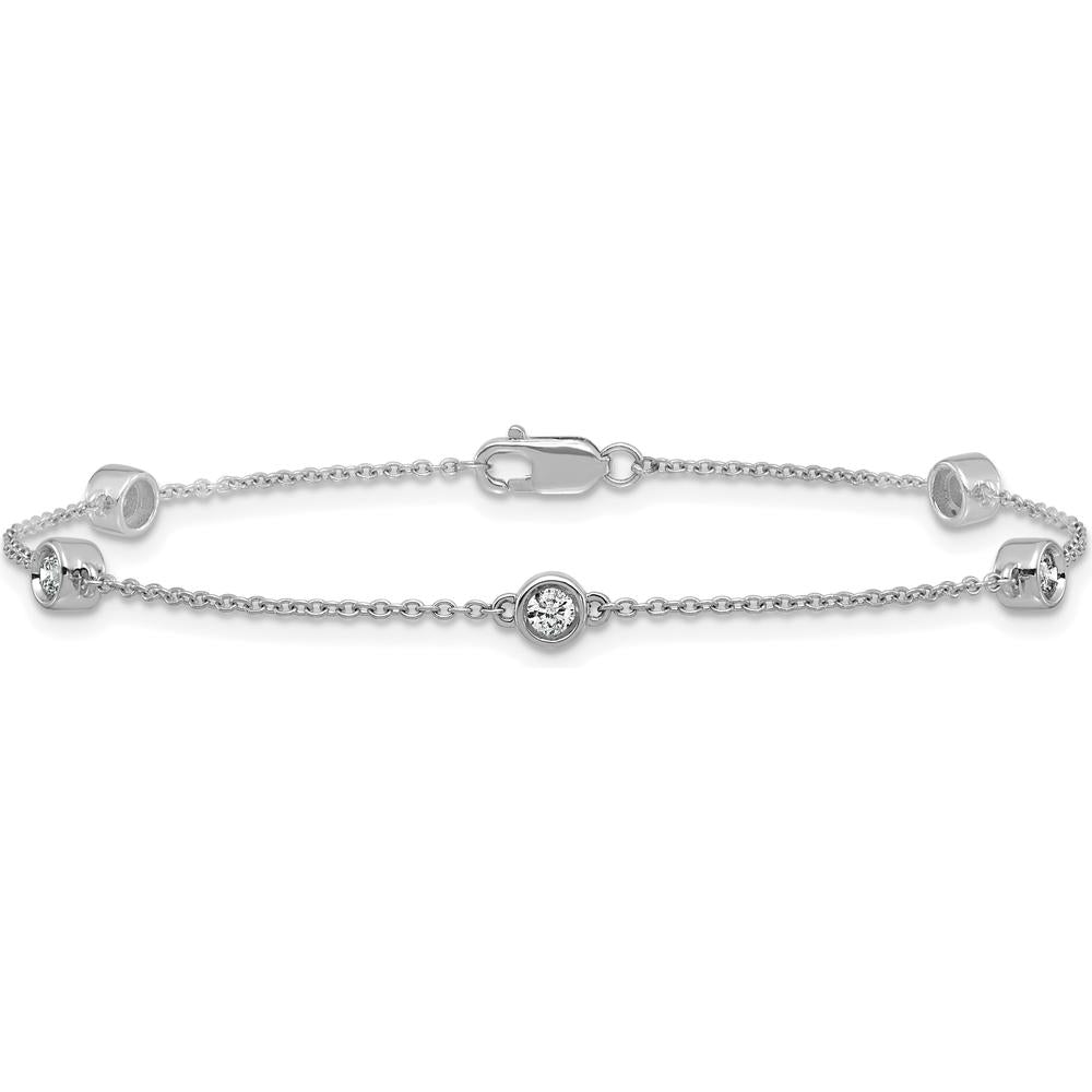 14K White Gold 5-Station Diamond Bezel-Set Cable Chain Bracelet - 1/3 Carat Total Diamond Weight by Oro Pregiato
