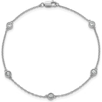 14K White Gold 5-Station Diamond Bezel-Set Cable Chain Bracelet - 1/3 Carat Total Diamond Weight by Oro Pregiato