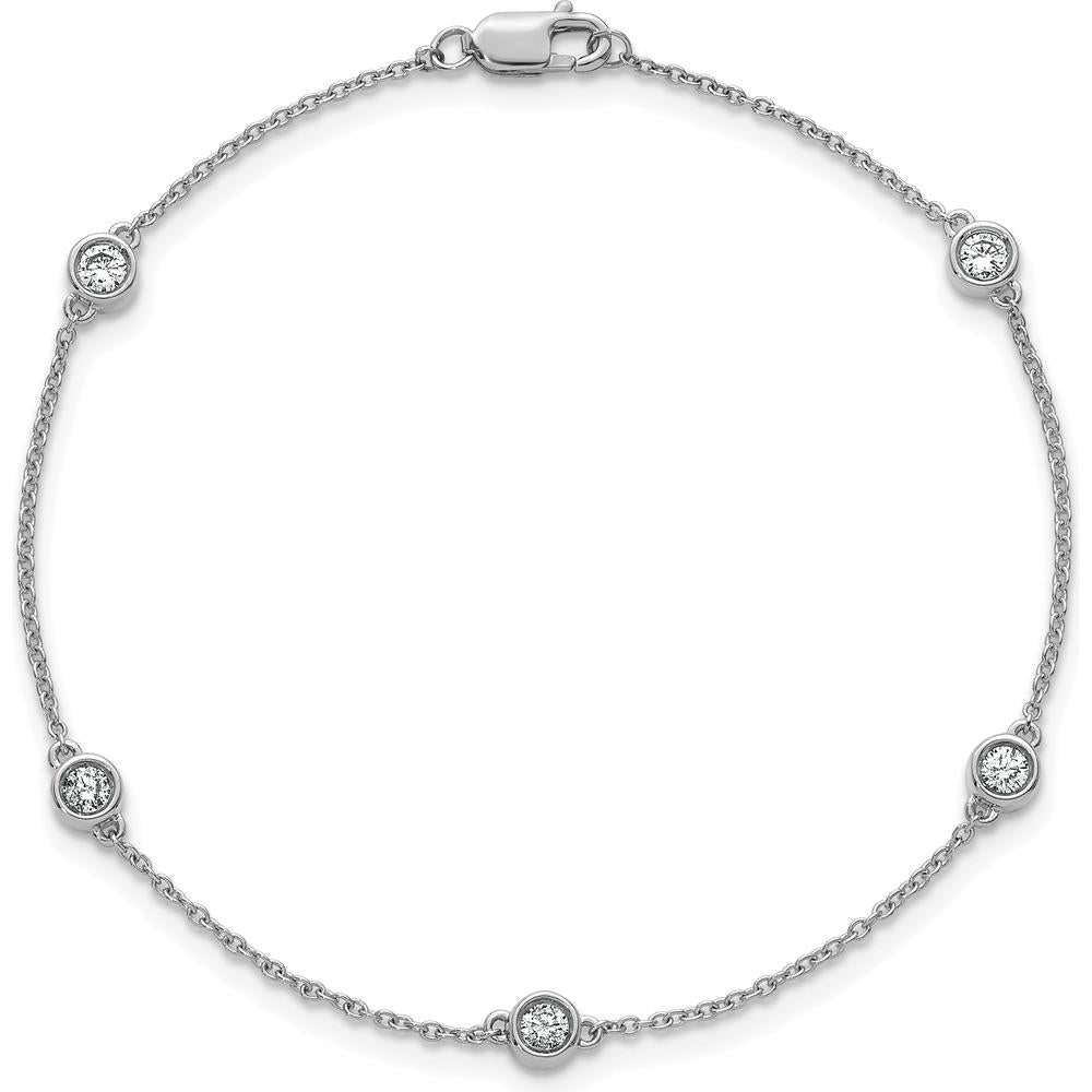 14K White Gold 5-Station Diamond Bezel-Set Cable Chain Bracelet - 1/3 Carat Total Diamond Weight by Oro Pregiato