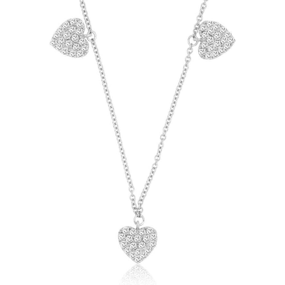 14K White Gold 5 Station Heart Necklace with Pave Set Round Diamonds - 0.49 Carat Total Diamond Weight - Royal Jewelry