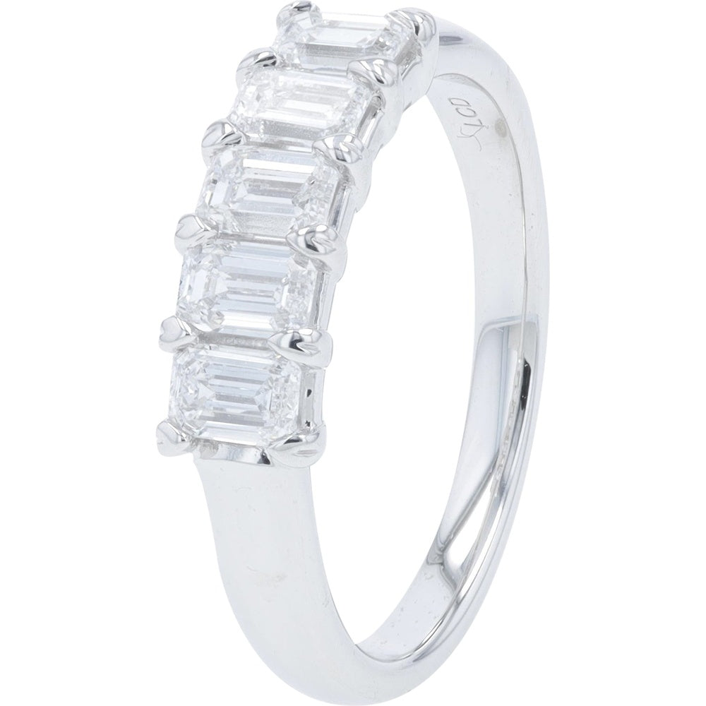 14K White Gold 5-Stone Anniversary Band with Emerald Cut Lab Grown Diamonds - 1.00 Carat Total Diamond Weight
