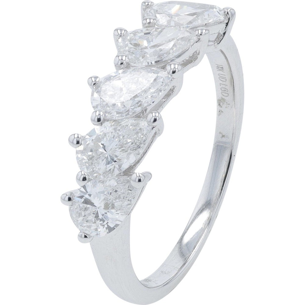 14K White Gold 5-Stone Band with Pear Cut Lab Grown Diamonds - 1.50 Carat Total Diamond Weight