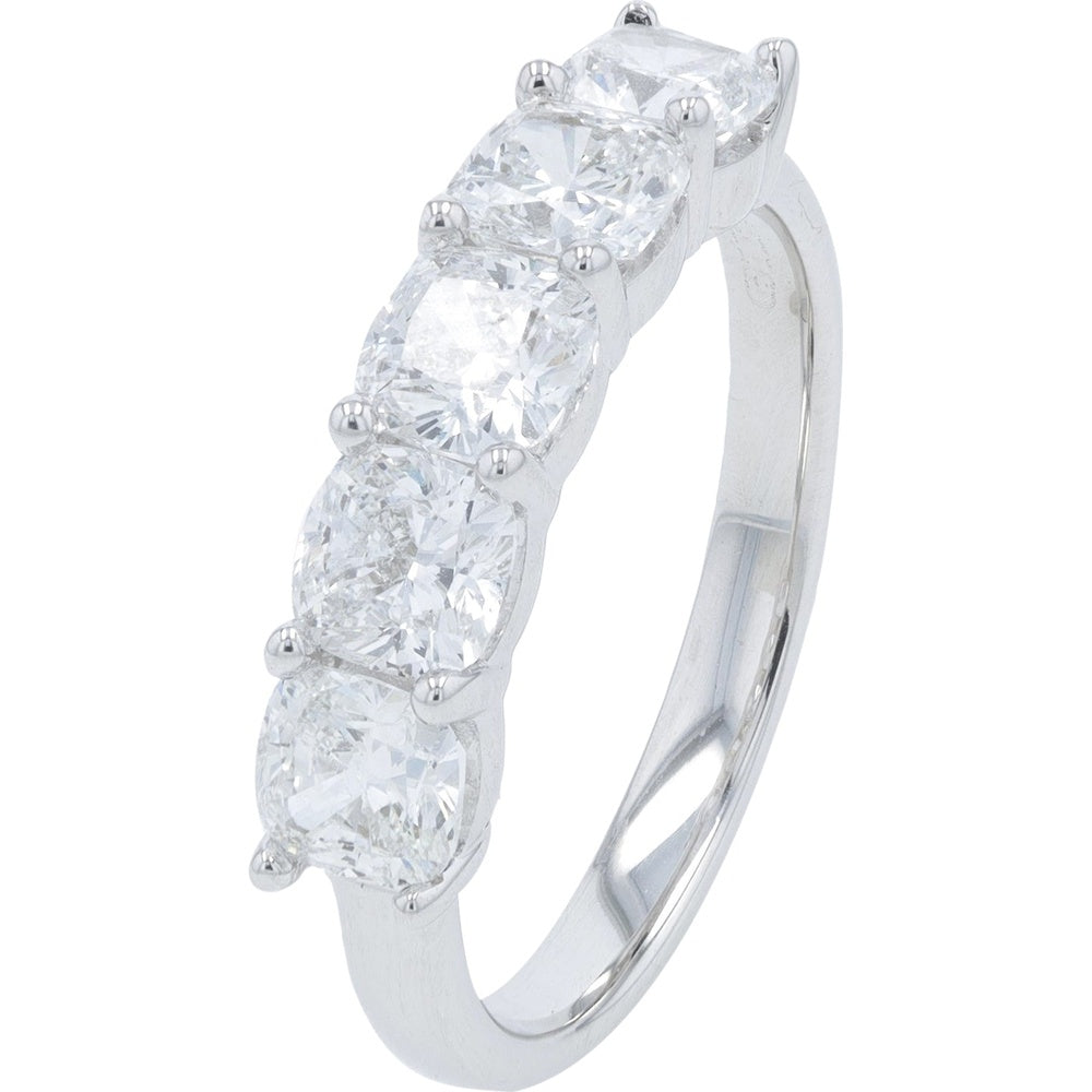 14K White Gold 5-Stone Band with Prong-Set Cushion Cut Lab Grown Diamonds - 2.00 Carat Total Diamond Weight