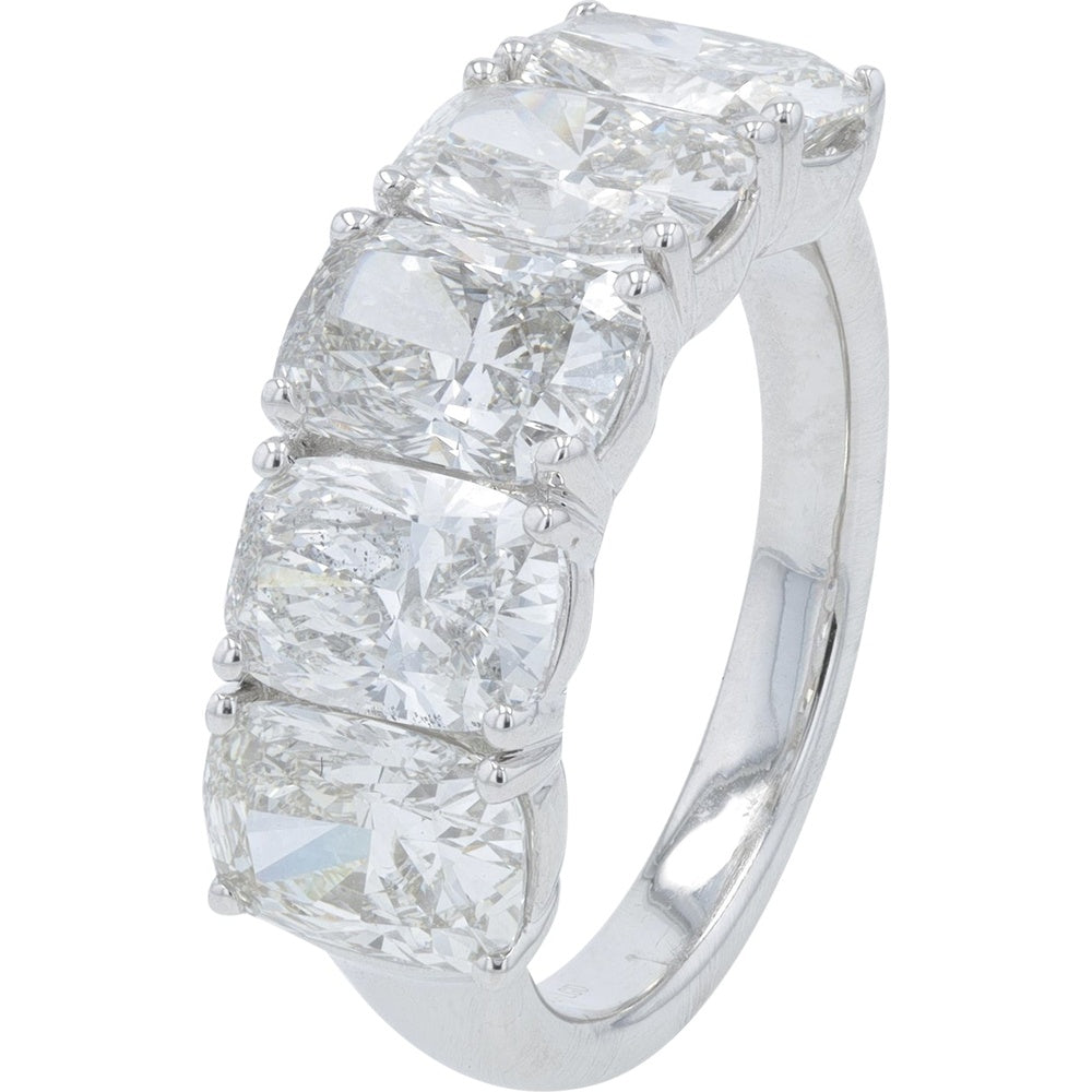 14K White Gold 5-Stone Band with Prong-Set Cushion Cut Lab Grown Diamonds - 5.50 Carat Total Diamond Weight