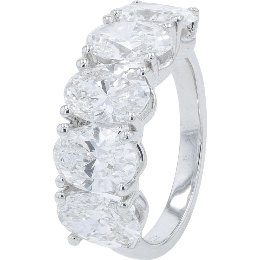 14K White Gold 5-Stone Band with Prong-Set Lab Grown Round Diamonds - 5.00 Carat Total Diamond Weight