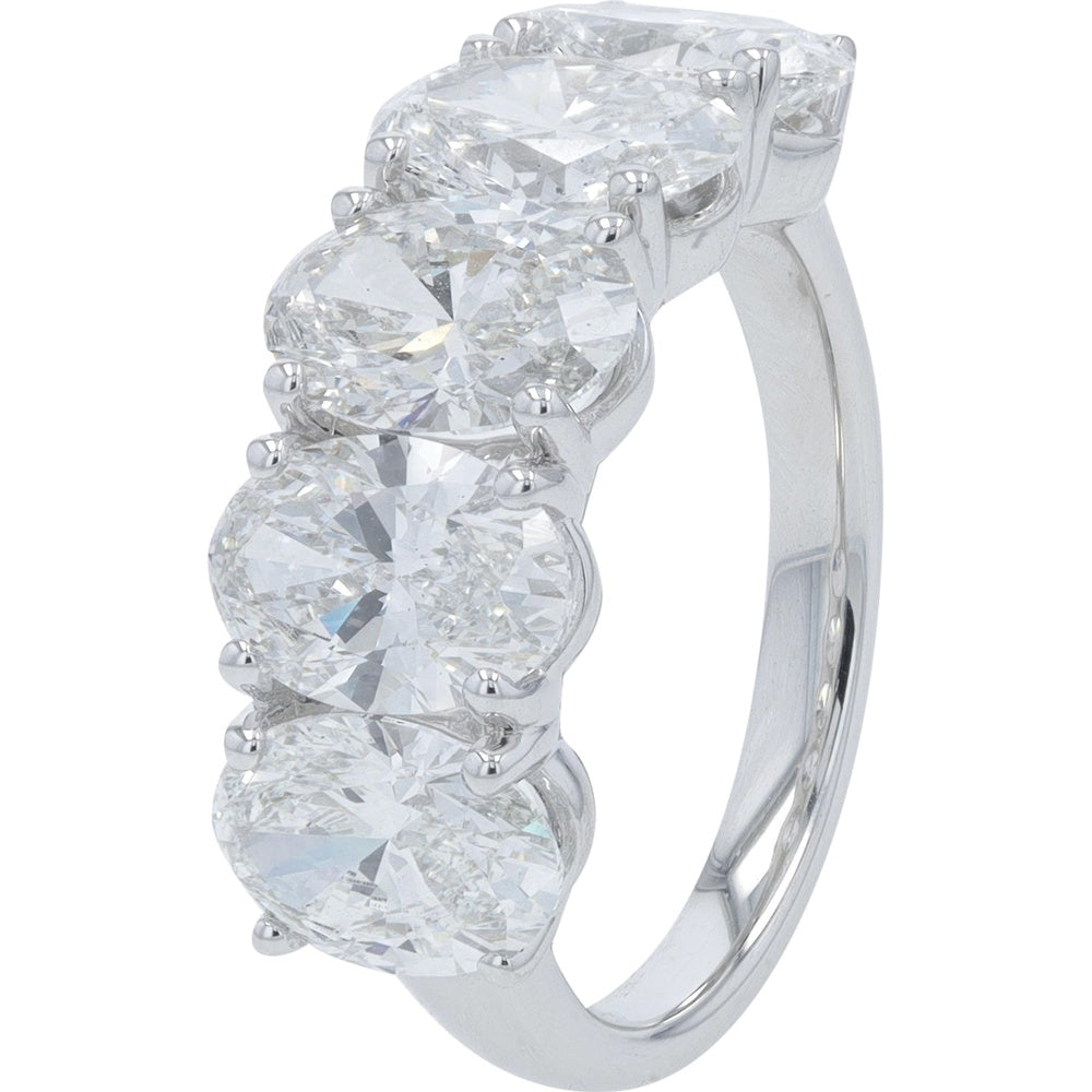 14K White Gold 5-Stone Band with Prong Set Oval Lab Grown Diamonds - 4.50 Carat Total Diamond Weight