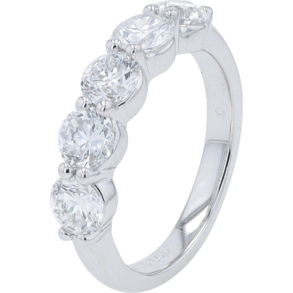 14K White Gold 5-Stone Band with Prong-Set Round Lab Grown Diamonds - 2.00 Carat Total Diamond Weight