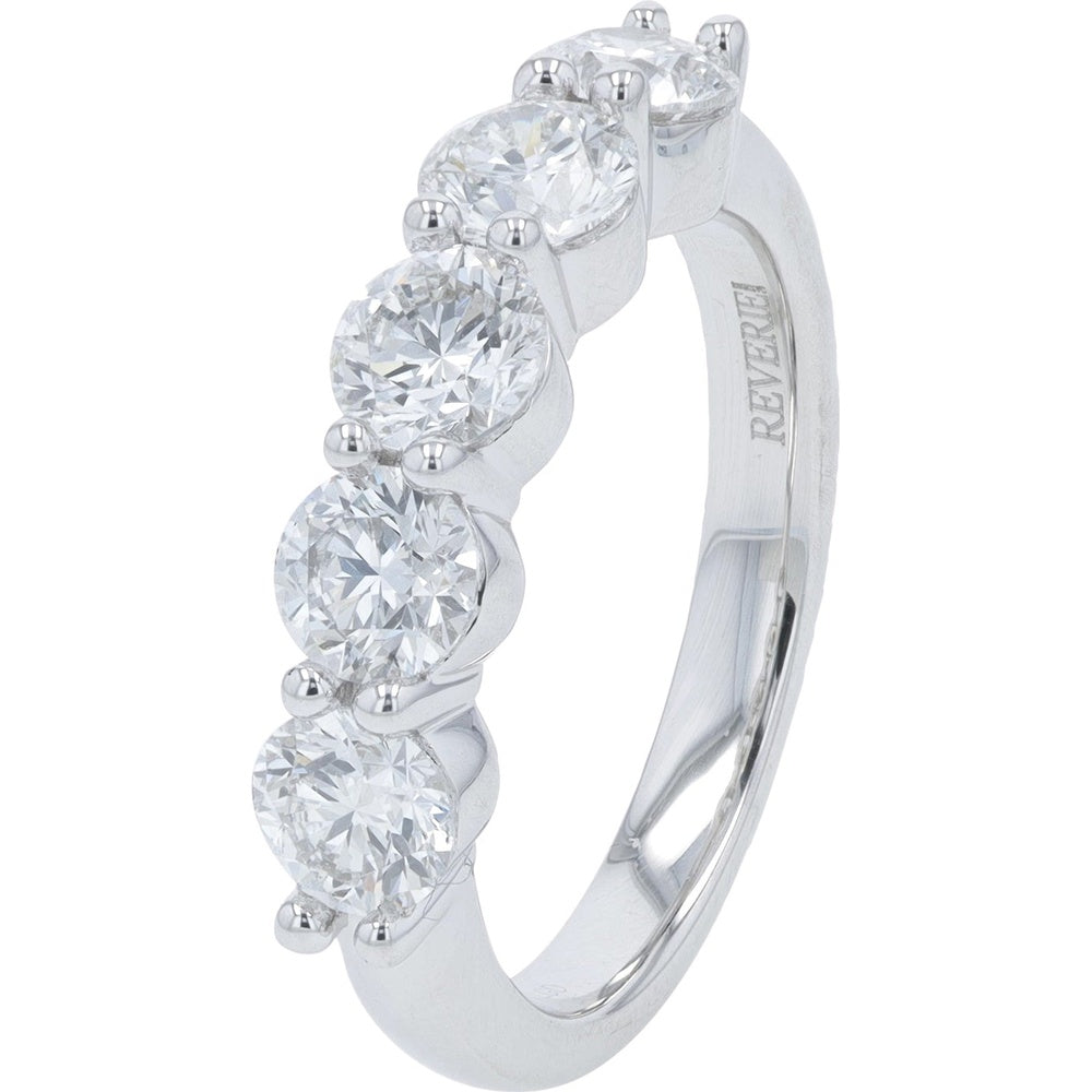 14K White Gold 5-Stone Band with Round Brilliant Lab Grown Diamonds - 2.00 Carat Total Diamond Weight