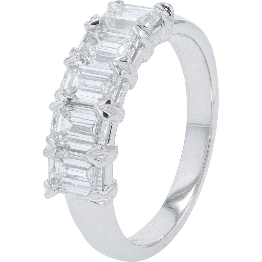 14K White Gold 5-Stone Band with V-Prong Set Emerald Cut Lab Grown Diamonds - 2.00 Carat Total Diamond Weight
