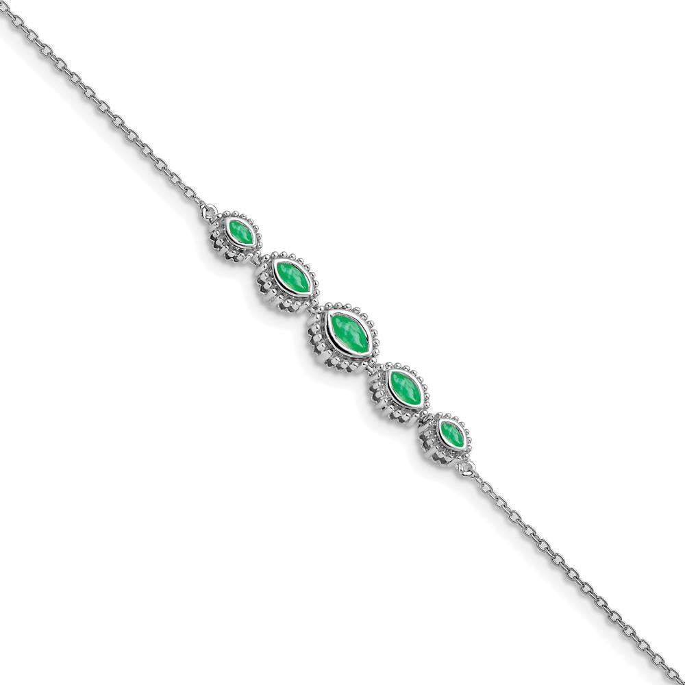 14K White Gold 5-Stone Bezel-set Marquise Emerald Bracelet - 0.50 Carats Total Emerald Weight by Monteluci Fine Jewelry