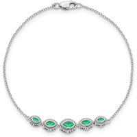 14K White Gold 5-Stone Bezel-set Marquise Emerald Bracelet - 0.50 Carats Total Emerald Weight by Monteluci Fine Jewelry