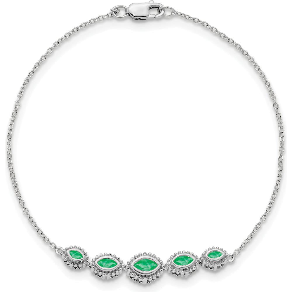 14K White Gold 5-Stone Bezel-set Marquise Emerald Bracelet - 0.50 Carats Total Emerald Weight by Monteluci Fine Jewelry