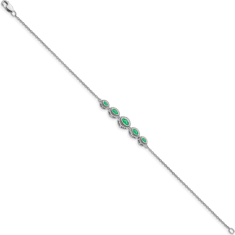14K White Gold 5-Stone Bezel-set Marquise Emerald Bracelet - 0.50 Carats Total Emerald Weight by Monteluci Fine Jewelry