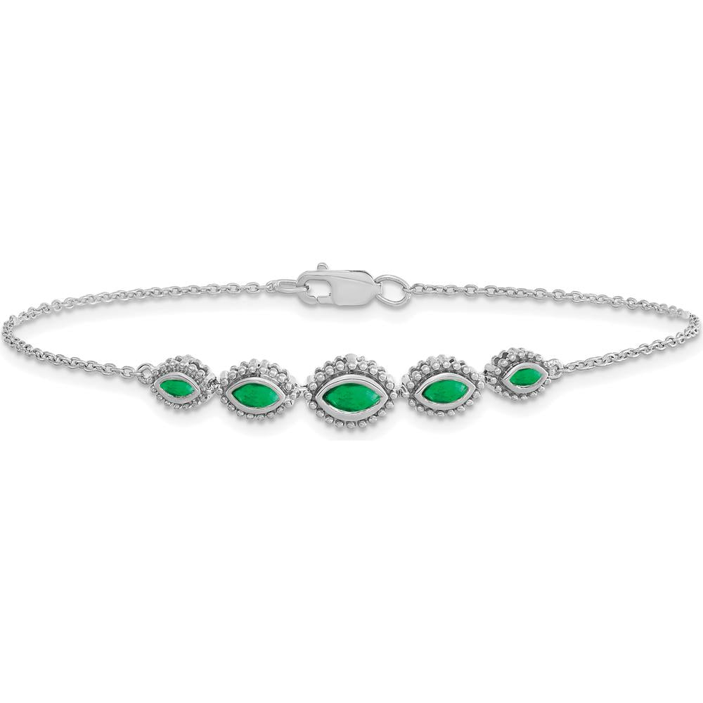 14K White Gold 5-Stone Bezel-set Marquise Emerald Bracelet - 0.50 Carats Total Emerald Weight by Monteluci Fine Jewelry